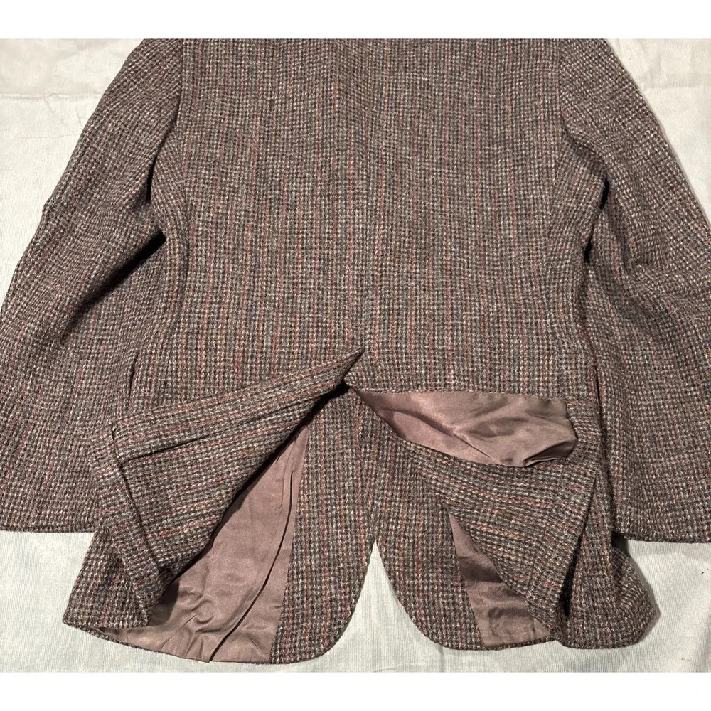 Harris Tweed Mens Wool Blazer Sport Coat Grey Brown Check USA Made 2 Button
